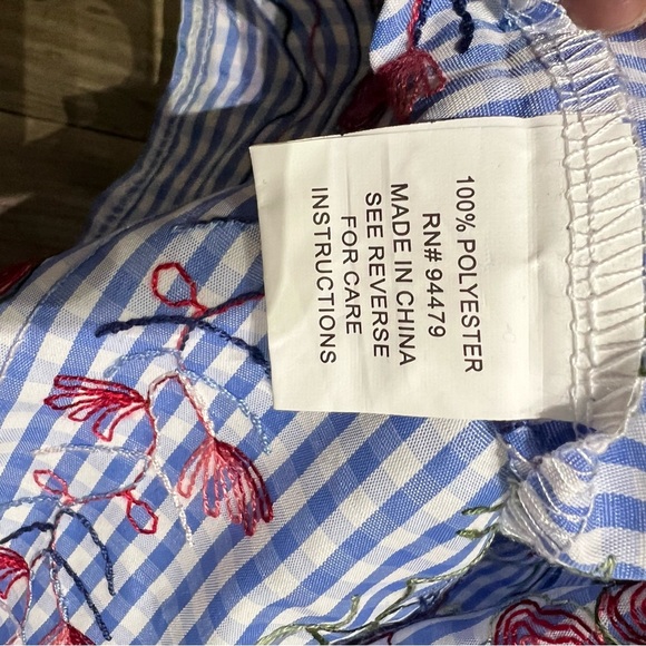 NWOT MAGIC Floral Embroidered Skirt Blue Checkered Garterized Waist Size XL - Picture 15 of 15